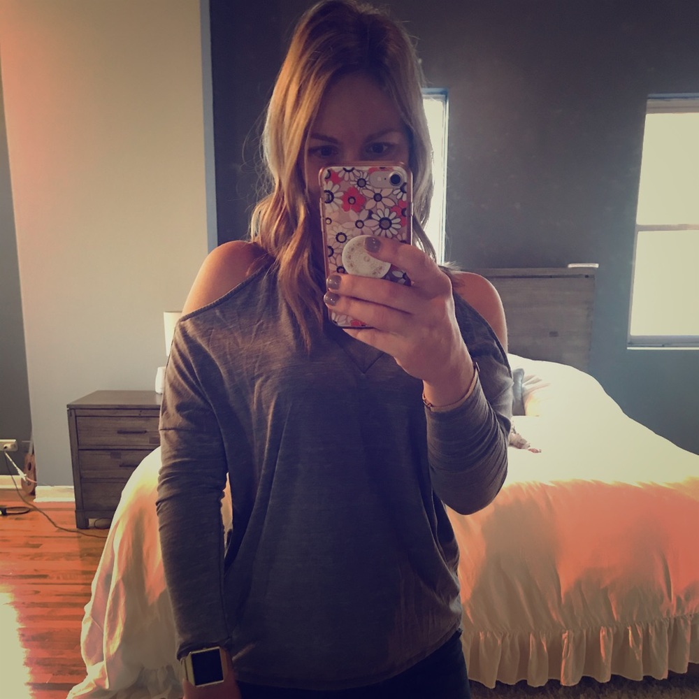 V—neck cold shoulder, long sleeve shirt